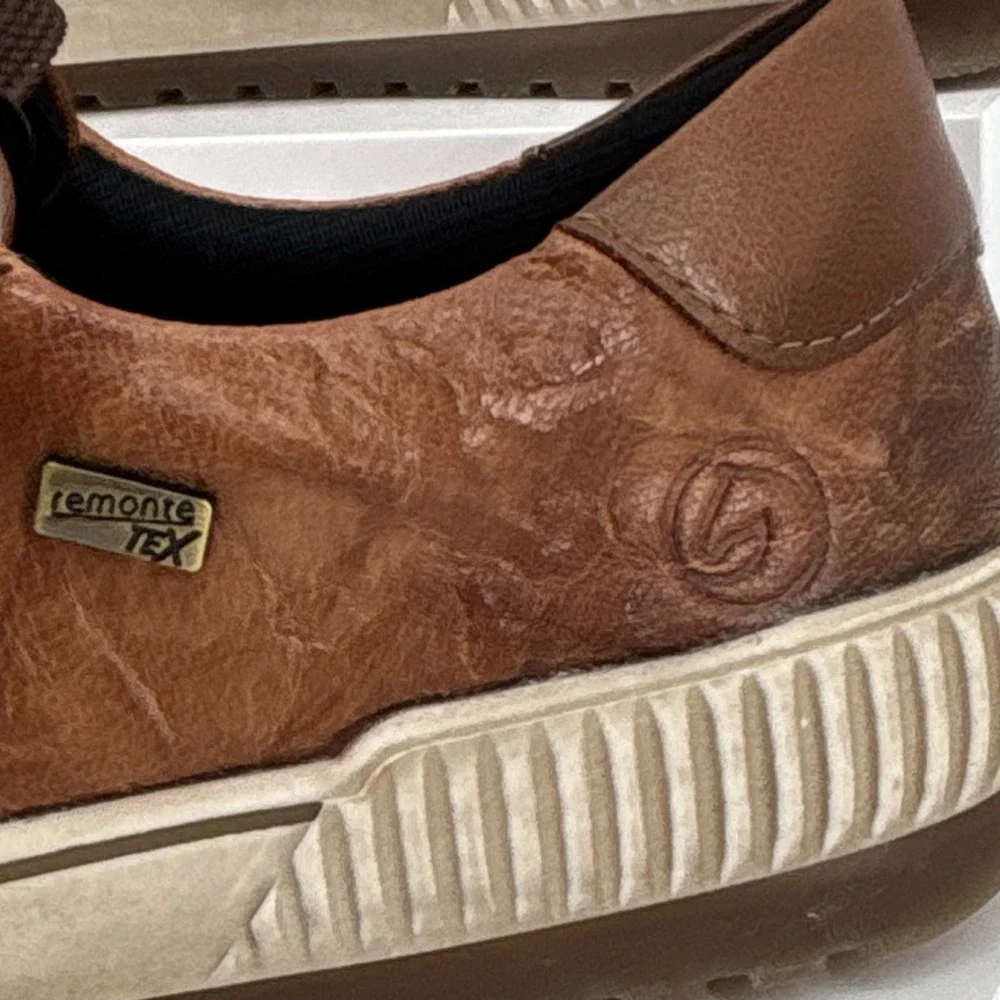 Remonte Brown Leather Lace-Up Sneakers Zipper Logo Women‎ US 9.5 EU 41 Comfort